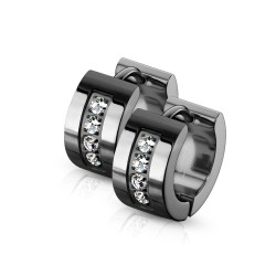 Pair Earrings Creoles Woman Man Steel Chic Rhinestone Crew Black