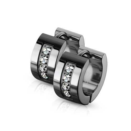 Pair Earrings Creoles Woman Man Steel Chic Rhinestone Crew Black