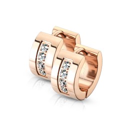 Paar Ohrringe Creolen Frau Mann Stahl Chic Strass Settie Rosé