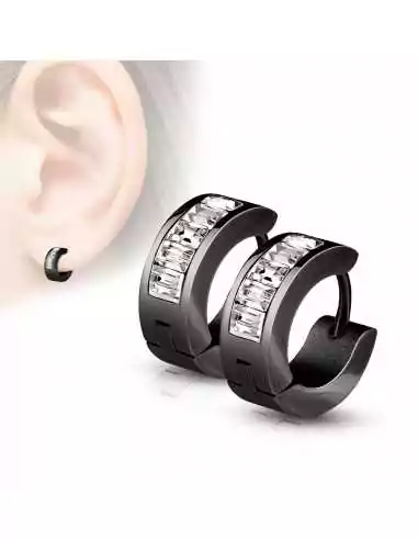 Paar Ohrringe für Damen und Herren aus schwarzem Stahl und schicken Kristallen