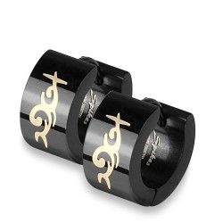 PAR DE PENDIENTES PARA HOMBRE TEEN ACERO CHAPADO EN NEGRO ORO TRIBAL NUEVO 2135