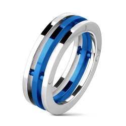 Anillo 3 Anillos Hombre Acero Inoxidable - Diseño mecánico Azul y Plata