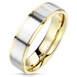 Bague anneau homme plaqué or avec bandeau acier brossé effet satiné