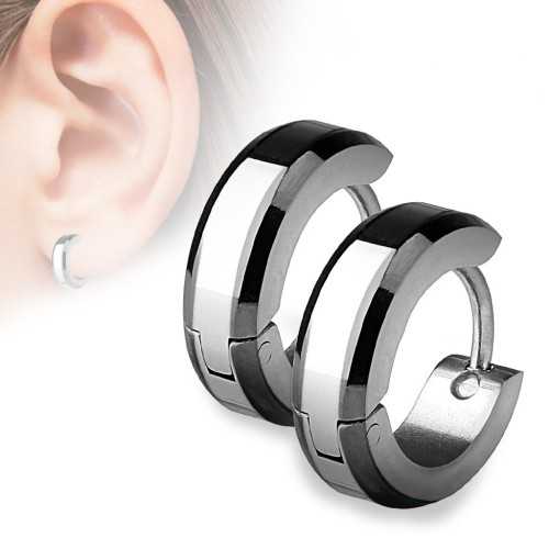 Par de elegantes pendientes de aro para hombre y mujer en acero chapado en negro