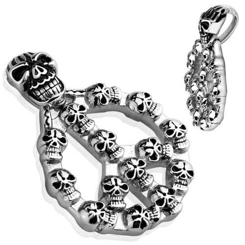Colgante de acero de hombre paz y amor calavera motorista y 1 cadena