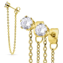 Pendientes de par de cadenas femeninas doradas 2 piedras blancas