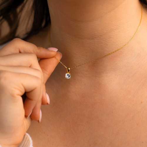 Solitaire Zircon Round Pendant for Women & Fine Gold Steel Chain