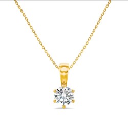 Solitaire Pendant Zircon Round Woman & Fine Gold Steel Chain