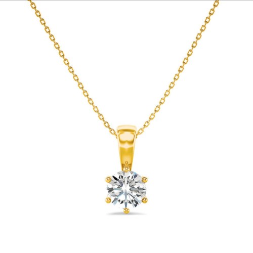 Solitaire Ciondolo Zircone Rotondo Donna e catena d'acciaio in oro fine