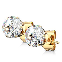 Paar von Herren Ohrringen Teen Ado STEM SCHLAG Teller GOLD RUND Zirkondudeln White GX