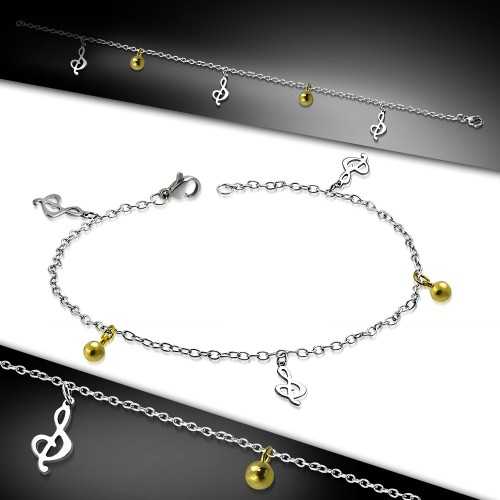 Pulsera tobillera cadena mujer acero chapado en oro charm bola musical