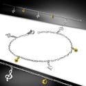 Bracelet chaine de cheville femme acier plaqué or breloque boule musique