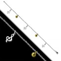 Bracciale catena caviglia donna in acciaio placcato oro charm sfera musicale