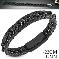 Herren-Lederarmband mit Kette und schwarzem Biker-Magnetstahlverschluss