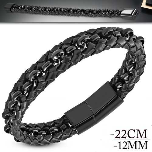 BRACELET GOURMETTE POUR HOMME EN VERITABLE CUIR ET FERMOIR ACIER 316L PROMO NEUF