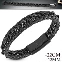 Bracelet homme cuir chaine et fermoir acier magnétique noir biker