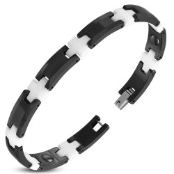 Schwarzes Herren-Keramikkettenarmband mit weißem Kreuzgelenk