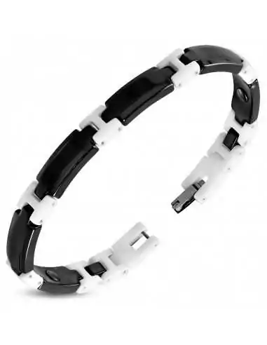 Unisex-Armband aus schwarzer Keramik für Damen und Herren mit weißem H-Segment-Gelenk