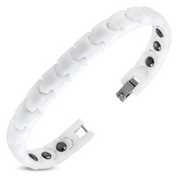 Bracelet mixte femme homme céramique blanche magnétique thérapie 18cm