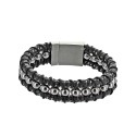 Bracelet Rock Homme en Cuir de Bovin Tressé avec Boules en Acier Inoxydable - Fermoir Personnalisé