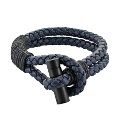 Verstellbares Armband für Herren aus schwarzem Leder mit Doppelgliedern, 19 bis 25 cm
