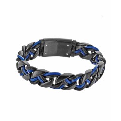 Pulsera de cuero trenzada Negro y azul y acero - Cierre personalizable