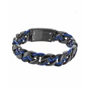 Bracciale in pelle intrecciata Nero e blu e acciaio - Chiusura personalizzabile