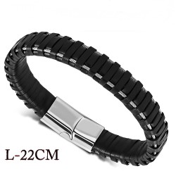 Bracelet homme cuir cables métalliques fermoir acier magnétique biker