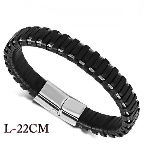 Herren-Lederarmband, Metallkabel, magnetischer Stahlverschluss, Biker