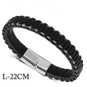 Bracelet homme cuir cables métalliques fermoir acier magnétique biker