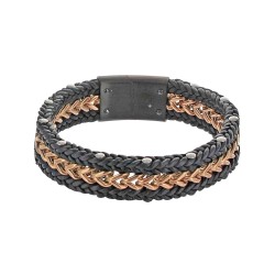 Bracelet Rock Bracelet Braided Leather & Rose Gold Steel Chain - Custom Clasp