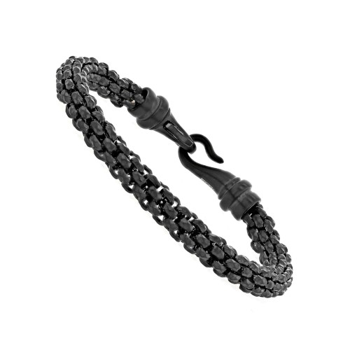 Pulsera masculina de acero negro de los hombres - 21 cm y cierre de mosquetón