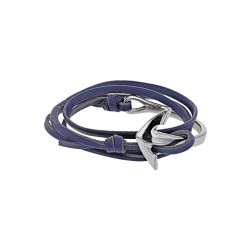 Bracelet Triple Tour en Cuir de Bovin Bleu – Fermoir Ancre en Acier Personnalisable
