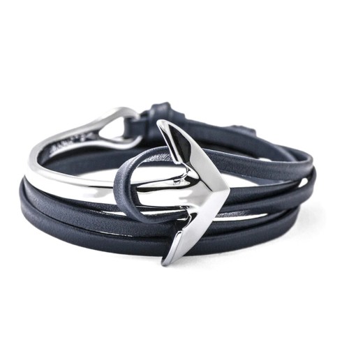 Pulsera de viaje de cuero de ganado azul - cierre de anclaje de acero personalizable