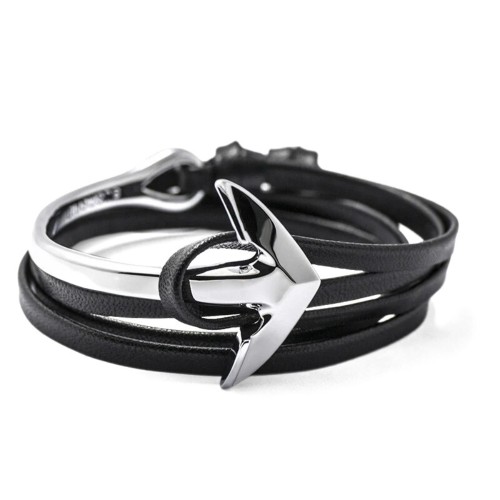 Herren Triple Black Cattle Leder Herrenarmband - anpassbare Stahlverankerungsverschluss