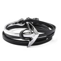 Bracelet pour Homme Triple Tour en Cuir de Bovin Noir – Fermoir Ancre en Acier Personnalisable