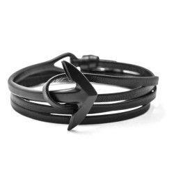 Braccialetto in pelle per bovini tripli da uomo - chiusura in acciaio nero personalizzabile 2