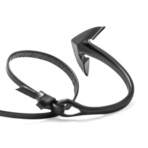 Herren Triple Black Cattle Leder Herrenarmband - Kundengerechter schwarzer Stahlankerklammer