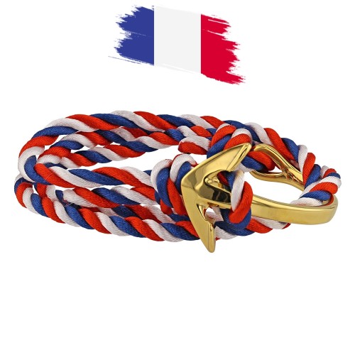 Herrenband einstellbar Schnur Tricolor in synthetischer Leinwand mit goldenem Stahlanker - rotes weißes Blau