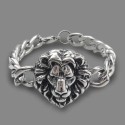 Bracelet Homme Large Maille Cubaine en Acier Inoxydable avec Tête de Lion