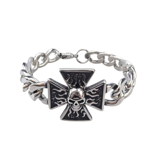 Armband Mann Cuban Maille Steel - Malta Cross Death Head