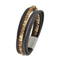 Stainless Steel Multi Stainless Steel Men's Bracelet, Brown Leather and Jasper - Customizable Clasp