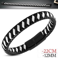 Herren-Lederarmband mit Stahlverschluss, schwarz-weiß, Club-Rugby