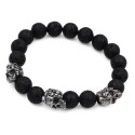 Pulsera de piedra de lavadora para hombres con 3 cabezas de muerte de acero inoxidable - estilo de roca