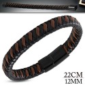Pulsera de cuero trenzado para hombre en color negro y marrón con elegante cierre de acero