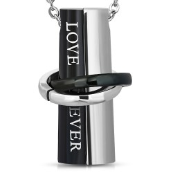 Pendentifs couple homme femme acier cylindre love forever et 2 chaines