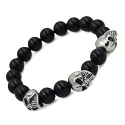 Pulsera de los hombres negros de Onyx con 3 cabezas de muerte de acero inoxidable - Estilo del ciclista 2