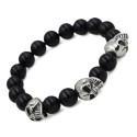 Black Onyx Men's Bracelet with 3 Stainless Steel Death Heads - Biker Style
