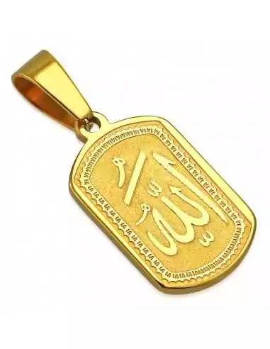 Colgante de placa ovalada de acero para hombre con grabado de Alá musulmán y 1 cadena