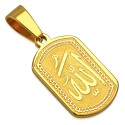 Collar colgante de los hombres Allah de acero inoxidable de oro con oro fino, forma de placa militar con caligrafía árabe.